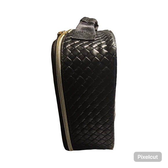 NWOT Black Woven Cosmetic Bag with mirror - Picture 4 of 8